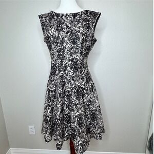 DANNY and NICOLE Fit & Flare‎ Dress 6 Lace Lined Cap Sleeves Black Wedding Guest